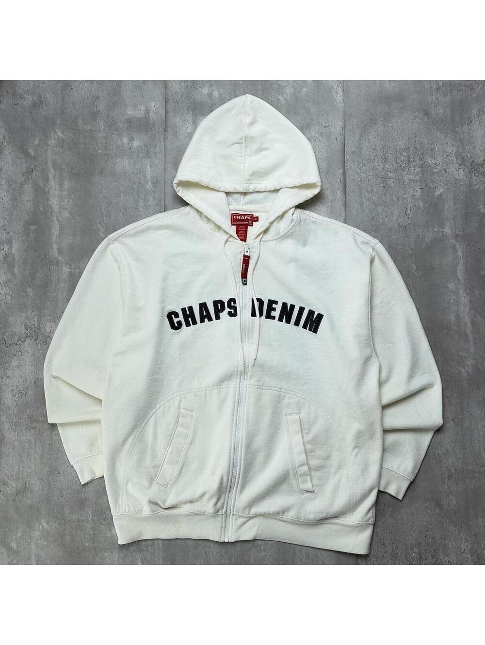 Y2K White Chaps Denim Grunge Skater Zip Up Hoodie